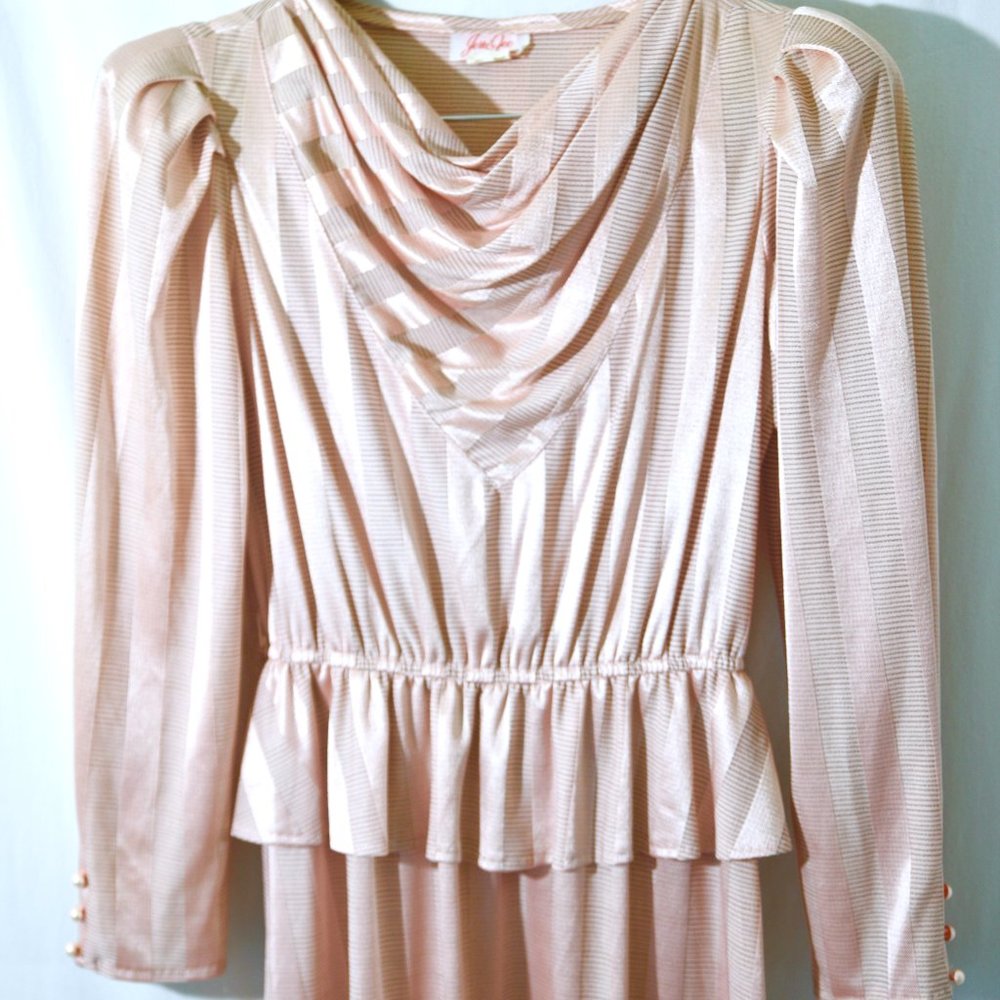 [Vintage] 70s Pinstriped Blush Party Dress